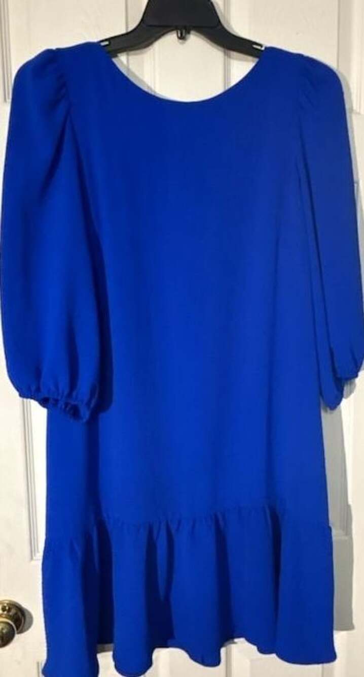 DKNY Dress Size 14 Blue Ruffle Hem Long Sleeve Shift